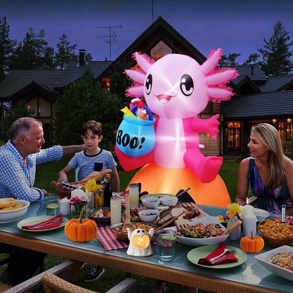 Halloween Inflatable Axolotl with Pumpkin and LED Lights for Outdoor Yard Decor - Picture 6 of 6